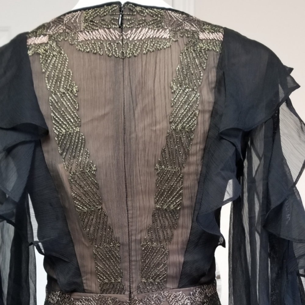 🆕️⬇️🎉HOST PICK🎉 BCBGMaxAzria Chiffon Embroidered Ruffle Maxi Dress - Picture 6 of 9